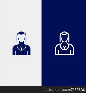 Actress, Avatar, Character, Girl, Lady Line and Glyph Solid icon Blue banner Line and Glyph Solid icon Blue banner