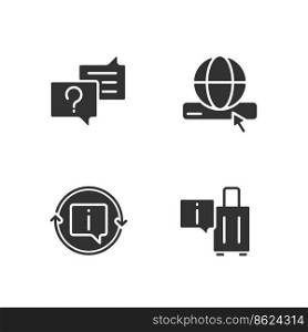 Actual information for customers black glyph icons set on white space. Online support service. User convenience. Silhouette symbols. Solid pictogram pack. Vector isolated illustration. Actual information for customers black glyph icons set on white space