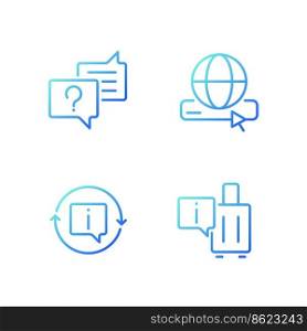 Actual information for customers pixel perfect gradient linear vector icons set. Online support service. Thin line contour symbol designs bundle. Isolated outline illustrations collection. Actual information for customers pixel perfect gradient linear vector icons set