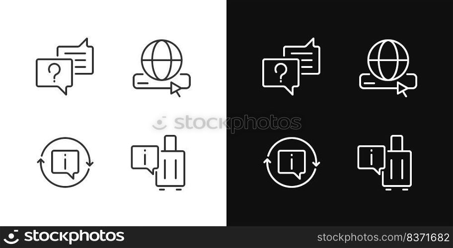 Actual information for customers pixel perfect linear icons set for dark, light mode. Online support service. Thin line symbols for night, day theme. Isolated illustrations. Editable stroke. Actual information for customers pixel perfect linear icons set for dark, light mode