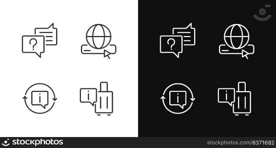 Actual information for customers pixel perfect linear icons set for dark, light mode. Online support service. Thin line symbols for night, day theme. Isolated illustrations. Editable stroke. Actual information for customers pixel perfect linear icons set for dark, light mode