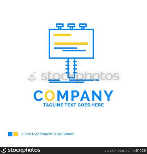 Ad, advertisement, advertising, billboard, promo Blue Yellow Business Logo template. Creative Design Template Place for Tagline.