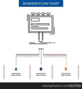 ad, advertisement, advertising, billboard, promo Business Flow Chart Design with 3 Steps. Line Icon For Presentation Background Template Place for text. Vector EPS10 Abstract Template background