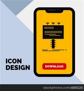 Ad, advertisement, advertising, billboard, promo Glyph Icon in Mobile for Download Page. Yellow Background. Vector EPS10 Abstract Template background