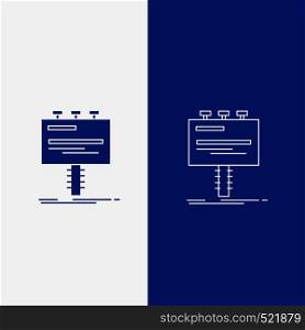 Ad, advertisement, advertising, billboard, promo Line and Glyph web Button in Blue color Vertical Banner for UI and UX, website or mobile application. Vector EPS10 Abstract Template background