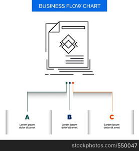 ad, advertisement, leaflet, magazine, page Business Flow Chart Design with 3 Steps. Line Icon For Presentation Background Template Place for text. Vector EPS10 Abstract Template background