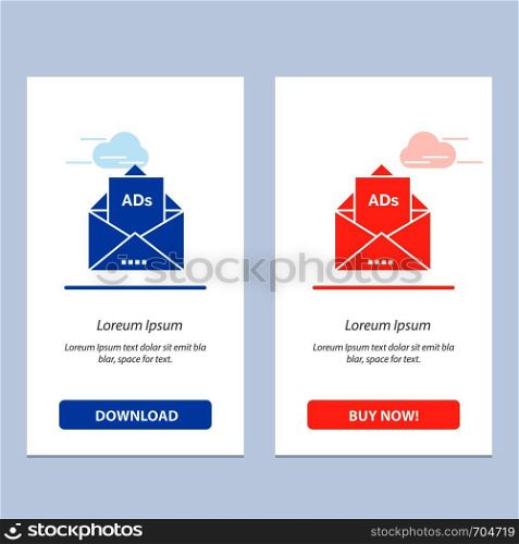Ad, Advertising, Email, Letter, Mail Blue and Red Download and Buy Now web Widget Card Template