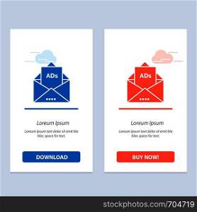 Ad, Advertising, Email, Letter, Mail Blue and Red Download and Buy Now web Widget Card Template