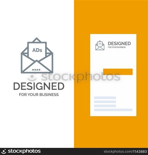 Ad, Advertising, Email, Letter, Mail Grey Logo Design and Business Card Template