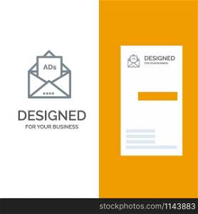 Ad, Advertising, Email, Letter, Mail Grey Logo Design and Business Card Template