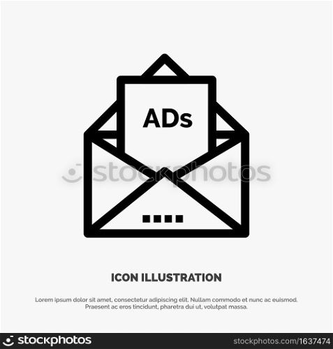 Ad, Advertising, Email, Letter, Mail Line Icon Vector