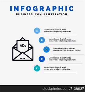 Ad, Advertising, Email, Letter, Mail Line icon with 5 steps presentation infographics Background