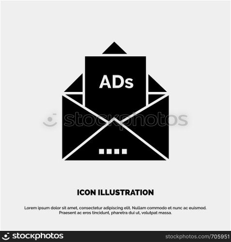 Ad, Advertising, Email, Letter, Mail solid Glyph Icon vector
