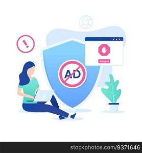 Ad blocking software vector concept. Illustration for websites, landing pages, mobile applications, posters and banners