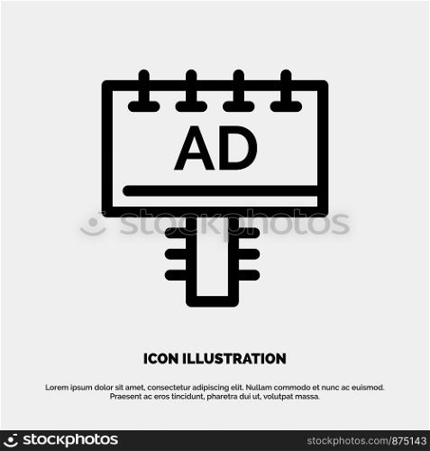 Ad, Board, Advertising, Signboard Line Icon Vector