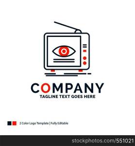 Ad, broadcast, marketing, television, tv Logo Design. Blue and Orange Brand Name Design. Place for Tagline. Business Logo template.