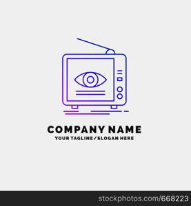 Ad, broadcast, marketing, television, tv Purple Business Logo Template. Place for Tagline. Vector EPS10 Abstract Template background