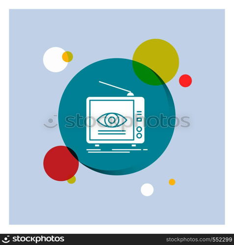 Ad, broadcast, marketing, television, tv White Glyph Icon colorful Circle Background. Vector EPS10 Abstract Template background