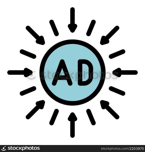 Ad in a circle and arrows icon. Outline ad in a circle and arrows vector icon color flat isolated. Ad in a circle and arrows icon color outline vector