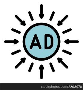 Ad in a circle and arrows icon. Outline ad in a circle and arrows vector icon color flat isolated. Ad in a circle and arrows icon color outline vector