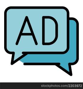 Ad in chat bubbles icon. Outline ad in chat bubbles vector icon color flat isolated. Ad in chat bubbles icon color outline vector