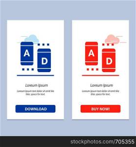 Ad, Marketing, Online, Tablet Blue and Red Download and Buy Now web Widget Card Template