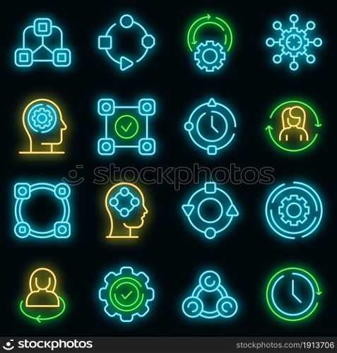 Adapt to changes icons set. Outline set of adapt to changes vector icons neon color on black. Adapt to changes icons set vector neon