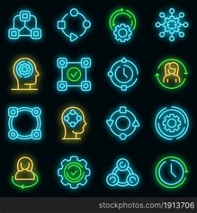 Adapt to changes icons set. Outline set of adapt to changes vector icons neon color on black. Adapt to changes icons set vector neon