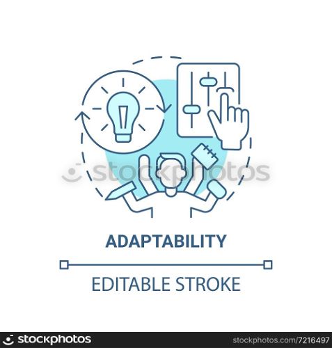 Adaptability blue concept icon. Social entrepreneur characteristic abstract idea thin line illustration. Flexibility and ability to transform. Vector isolated outline color drawing. Editable stroke. Adaptability blue concept icon
