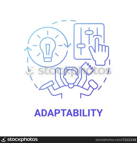Adaptability blue gradient concept icon. Social entrepreneur characteristic abstract idea thin line illustration. Flexibility and ability to transform. Vector isolated outline color drawing. Adaptability blue gradient concept icon