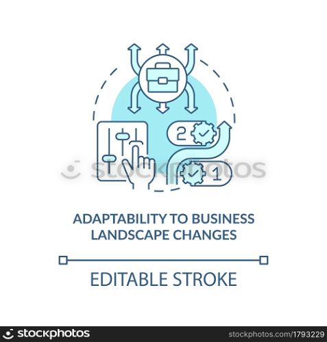 Adaptability to business landscape change blue concept icon. Starting and managing company. Startup launch abstract idea thin line illustration. Vector isolated outline color drawing. Editable stroke. Adaptability to business landscape change blue concept icon