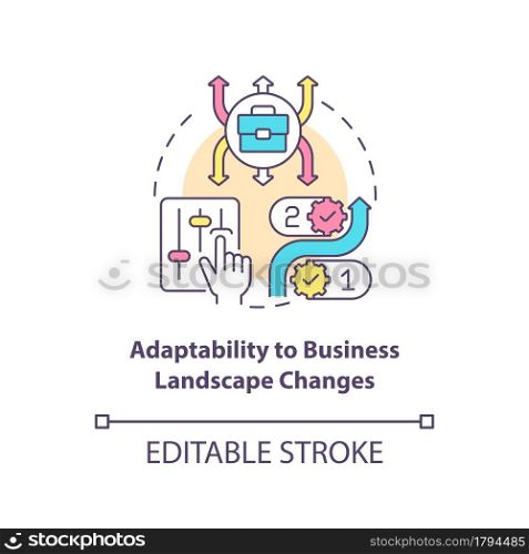Adaptability to business landscape change concept icon. Starting and managing company. Startup launch abstract idea thin line illustration. Vector isolated outline color drawing. Editable stroke. Adaptability to business landscape change concept icon