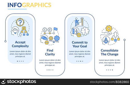 Adaptation to complex change rectangle infographic template. Data visualization with 4 steps. Editable timeline info chart. Workflow layout with line icons. Lato-Bold, Regular fonts used. Adaptation to complex change rectangle infographic template