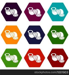 Adapter pipe icons 9 set coloful isolated on white for web. Adapter pipe icons set 9 vector