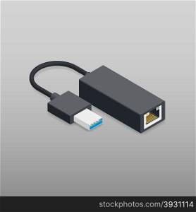 Adapter usb to ethernet isometric icon. Adapter usb to ethernet isometric icon vector graphic illustration