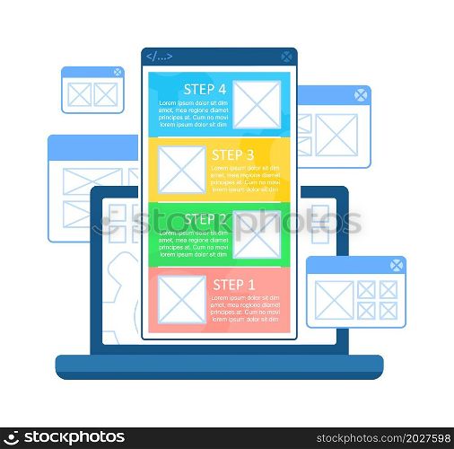 Adapting site for smartphone infographic chart design template. Mobile-friendly. Abstract vector infochart with blank copy spaces. Instructional graphics with 4 step sequence. Visual data presentation. Adapting site for smartphone infographic chart design template