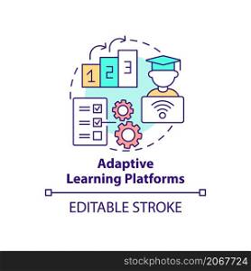 Adaptive learning platforms concept icon. Software for students abstract idea thin line illustration. Isolated outline drawing. Editable stroke. Roboto-Medium, Myriad Pro-Bold fonts used. Adaptive learning platforms concept icon