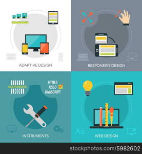 Adaptive responsive web design concept set with instruments flat icons isolated vector illustration. Adaptive Responsive Web Design