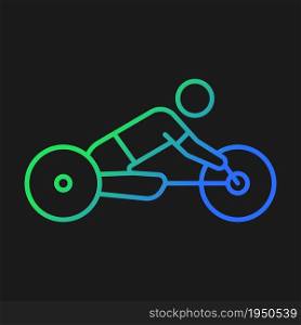Adaptive road cycling gradient vector icon for dark theme. Professional road bike racing. Athlete with disability. Thin line color symbol. Modern style pictogram. Vector isolated outline drawing. Road cycling gradient vector icon for dark theme