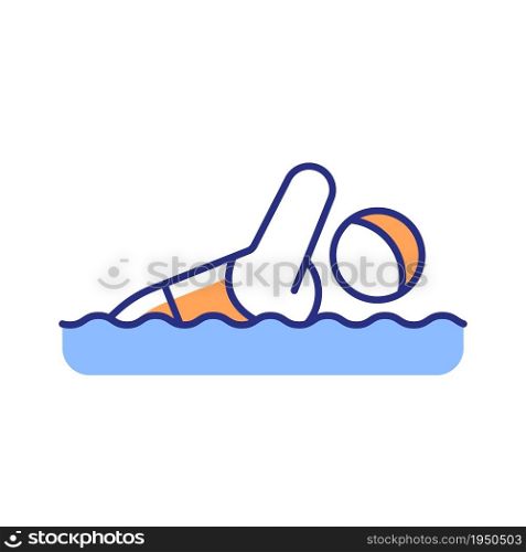 Adaptive swimming RGB color icon. Aquatics competition sport. Various distance swimming pool race. Sportsman with physical disability. Isolated vector illustration. Simple filled line drawing. Swimming RGB color icon
