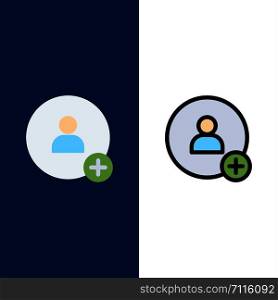 Add, Contact, Twitter Icons. Flat and Line Filled Icon Set Vector Blue Background