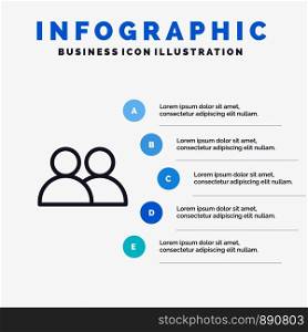 Add, Contact, User, Twitter Line icon with 5 steps presentation infographics Background