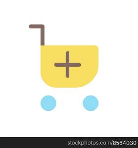 Add item to shopping cart flat color ui icon. Purchase products from e-store. Online marketplace. Simple filled element for mobile app. Colorful solid pictogram. Vector isolated RGB illustration. Add item to shopping cart flat color ui icon