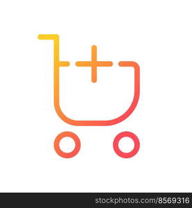 Add item to shopping cart pixel perfect gradient linear ui icon. Buy products from e-store. Line color user interface symbol. Modern style pictogram. Vector isolated outline illustration. Add item to shopping cart pixel perfect gradient linear ui icon