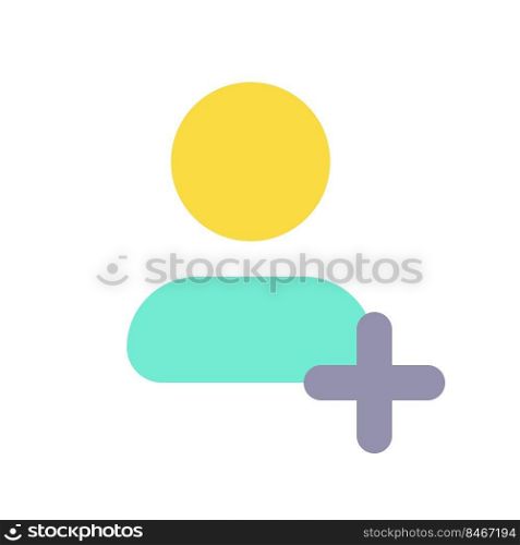 Add new contact flat color ui icon. Create new phone number. Address book management. Email account. Simple filled element for mobile app. Colorful solid pictogram. Vector isolated RGB illustration. Add new contact flat color ui icon