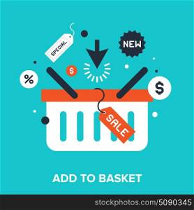 Add to basket. Abstract vector illustration of add to basket flat design concept.