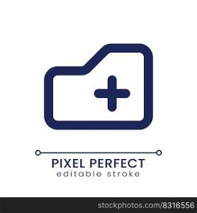 Add to folder pixel perfect linear ui icon. Upload digital data. Computer storage. GUI, UX design. Outline isolated user interface element for app and web. Editable stroke. Poppins font used. Add to folder pixel perfect linear ui icon