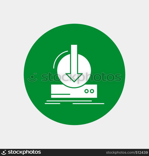 Addition, content, dlc, download, game White Glyph Icon in Circle. Vector Button illustration. Vector EPS10 Abstract Template background