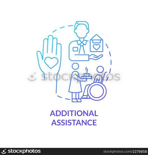 Additional assistance blue gradient concept icon. Medical service. Hospice patient care program abstract idea thin line illustration. Isolated outline drawing. Myriad Pro-Bold fonts used. Additional assistance blue gradient concept icon