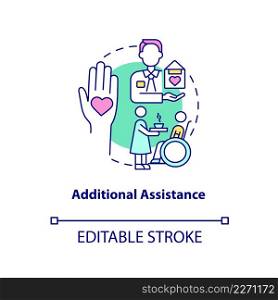 Additional assistance concept icon. Medical service. Hospice patient care program abstract idea thin line illustration. Isolated outline drawing. Editable stroke. Arial, Myriad Pro-Bold fonts used. Additional assistance concept icon